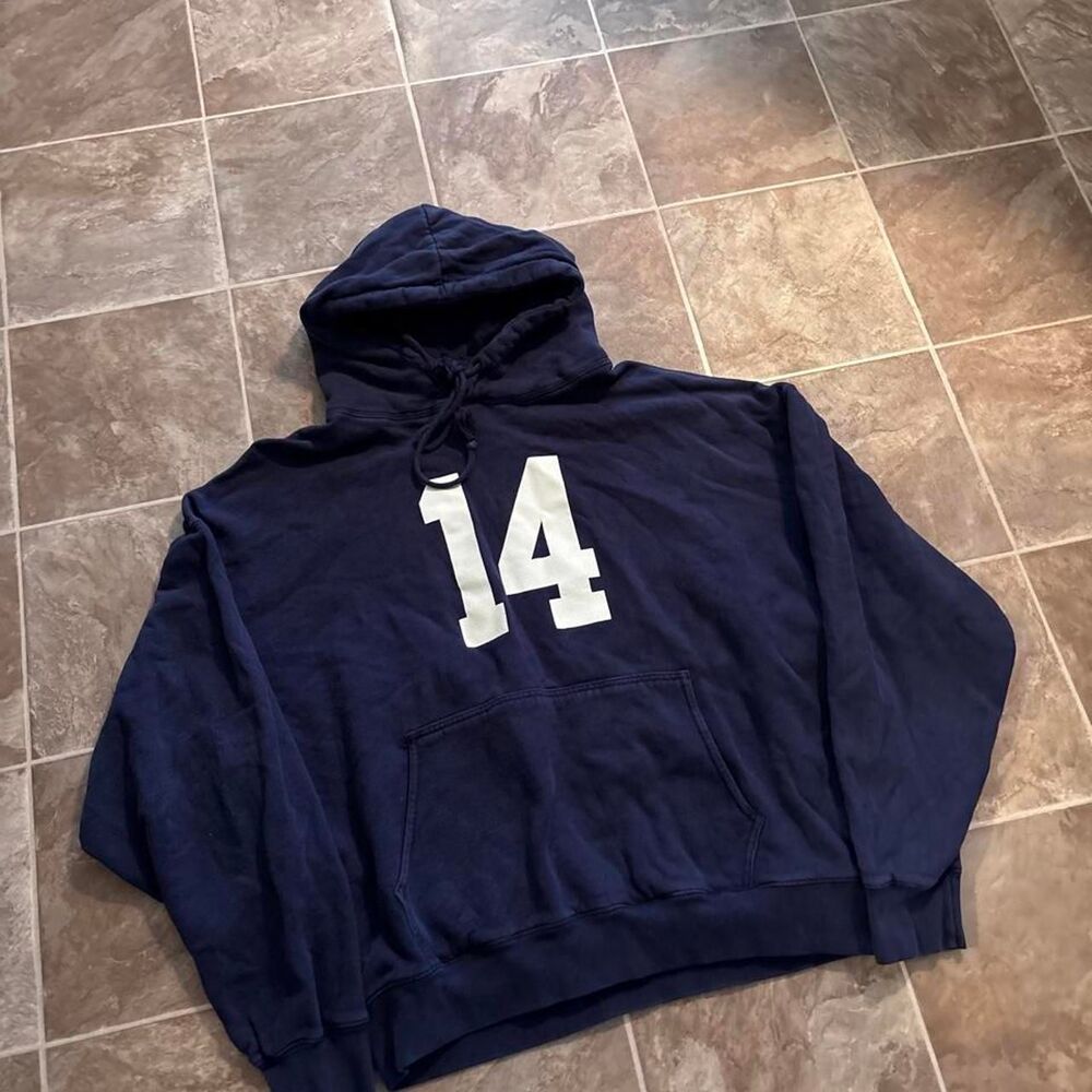 Vintage 1990s John Galt “14” Baggy Navy Blue hoodie, gym esc, size XL!